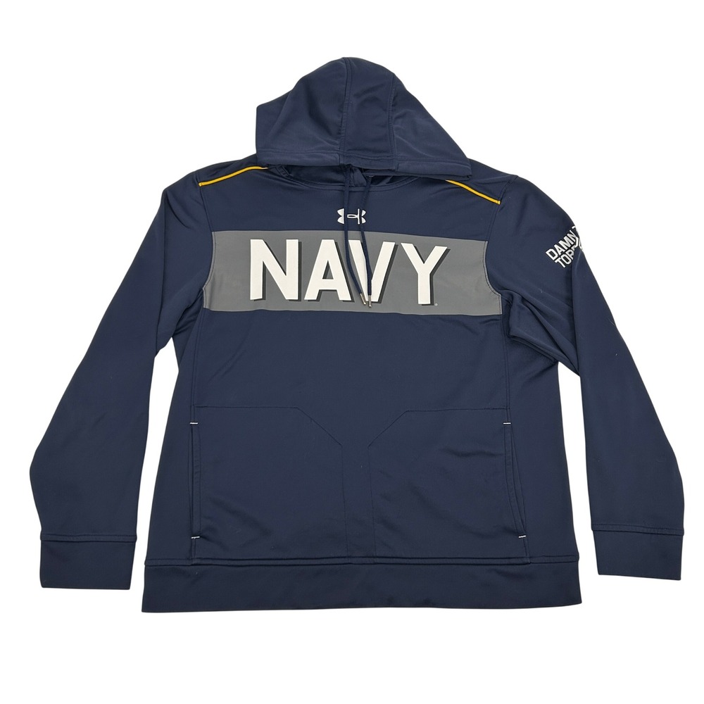 Under‎ Armour Hoodie Mens Medium Navy Blue US Navy Damn The Torpedoes Pullover